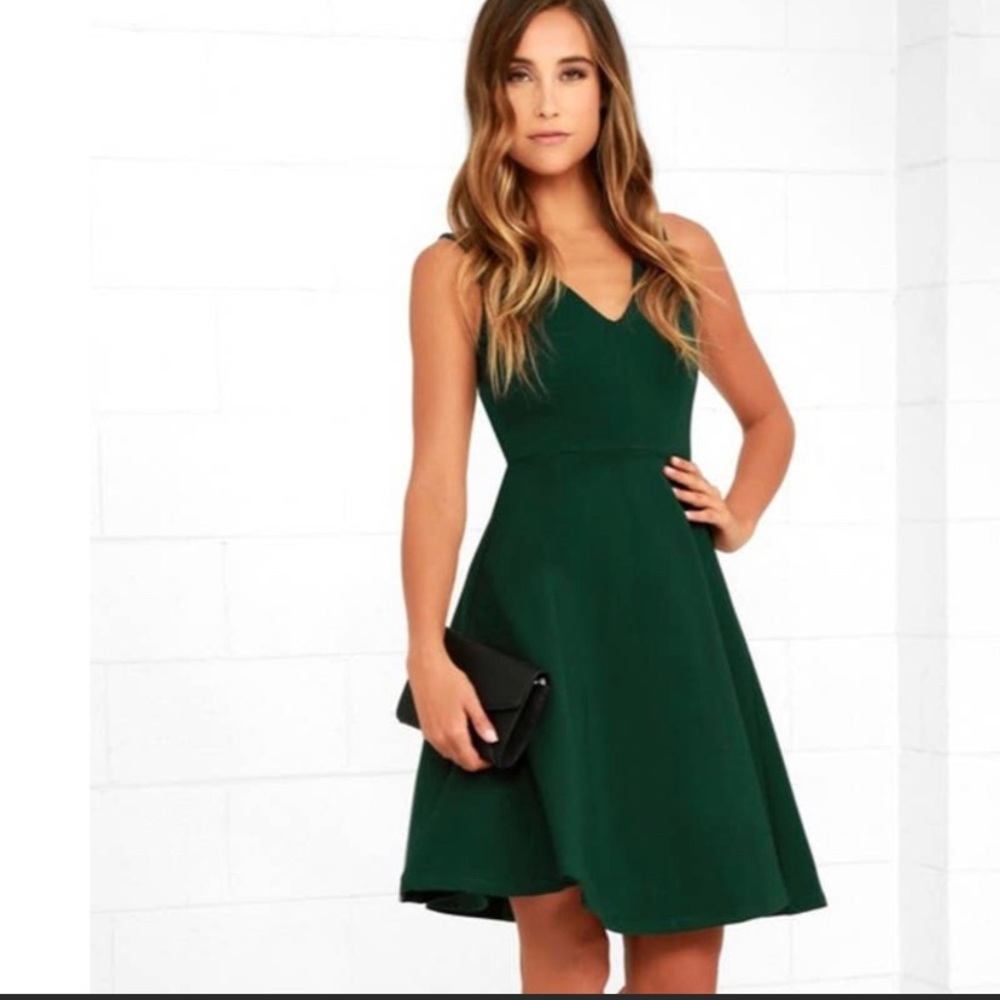 LuLu's Hello World Dark Green Midi Dress
